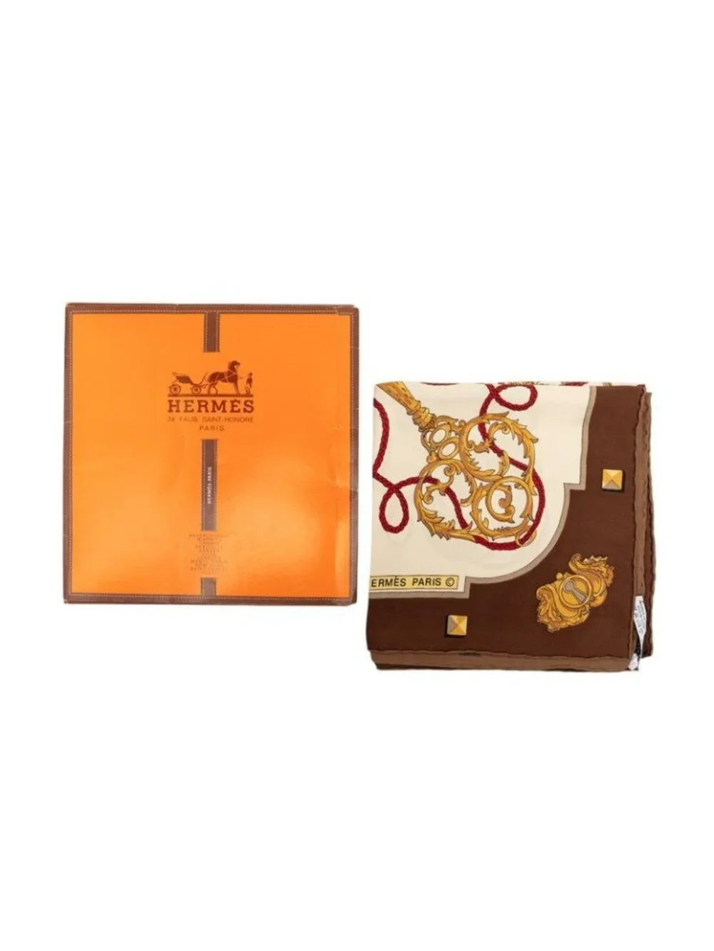 Hermes Carre 90 les Cles Key Scarf Beige Multicolor Silk